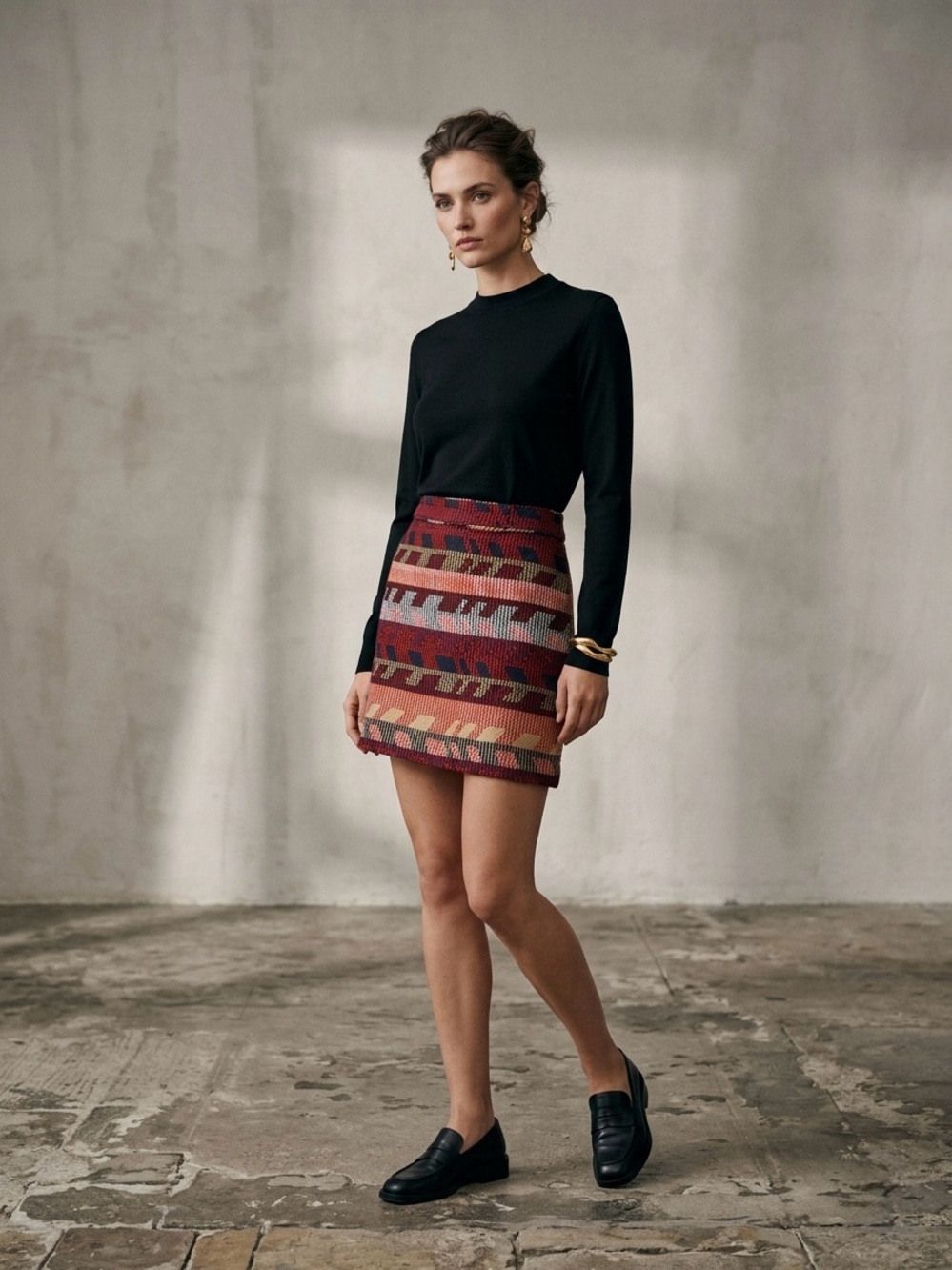 Maje Jakarto Rouge Red Geometric Jacquard Knit Mini Skirt Size 36 Small